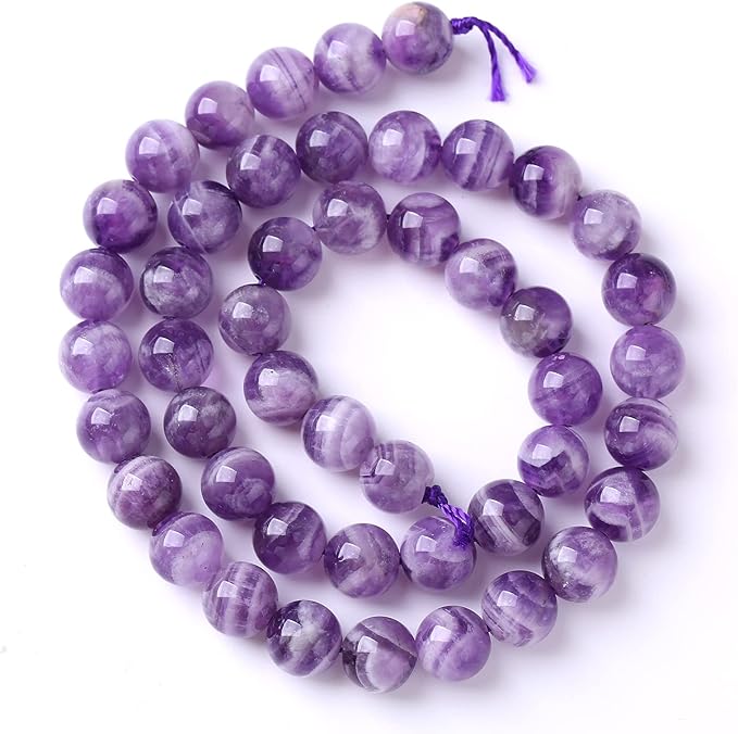 75PCS 10MM Purple Amethyst Dream Lace Beads Natural Quartz Crystal Stone Loose Beads for Jewelry Making DIY Bracelet Grade A+