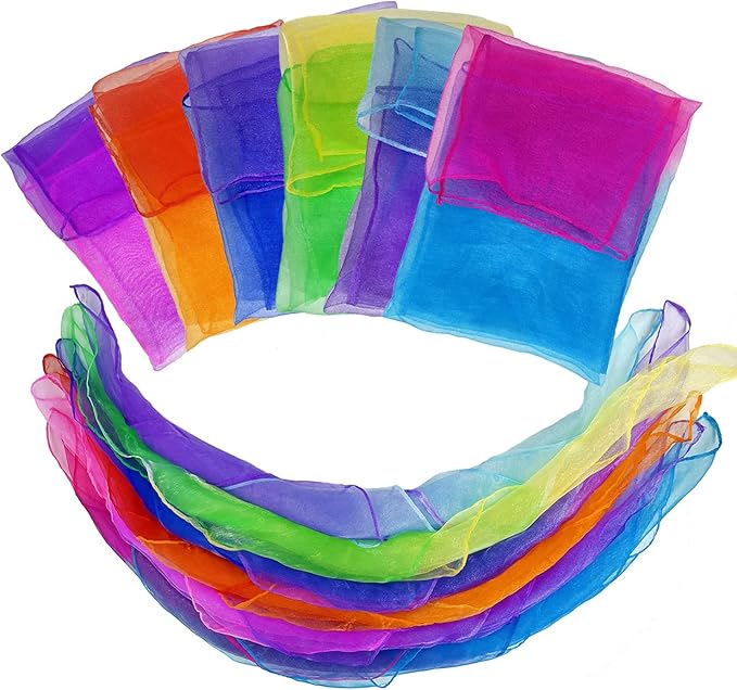 Dance Scarves for Kids: Juggling Scarves, 12 Pcs, 24" x 24", Toddler, Unisex, Multicolored, Rainbow Theme