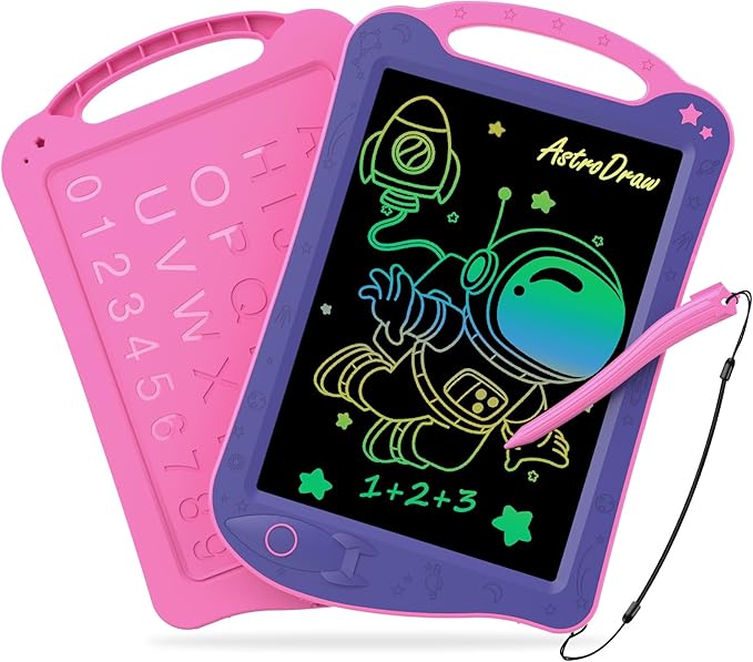 HOMESTEC Astrodraw Drawing Pad Toys, Colorful LCD Writing Tablet for Kids, Doodle Board for Toddlers 3 4 5 6 Years Old, Travel Sensory Space Toy for Boys Girls, Birthday Gift Idea (Purple/Pink)