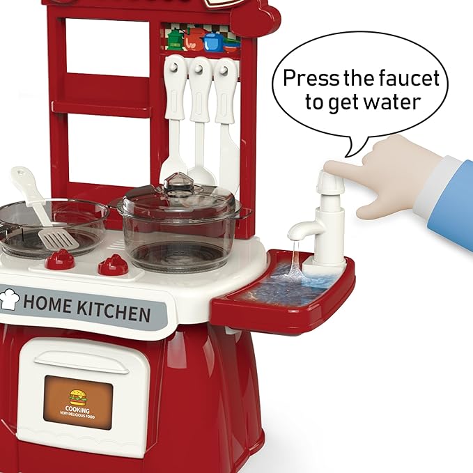 Kitchen Set for Toddler with Sound and Light，Pretend Cooking Food Set,Kids Kitchen Playset，Play Sink with Running Water and Electronic Induction Stove，Kitchen Accessories (Lyons Blue Kitchen)