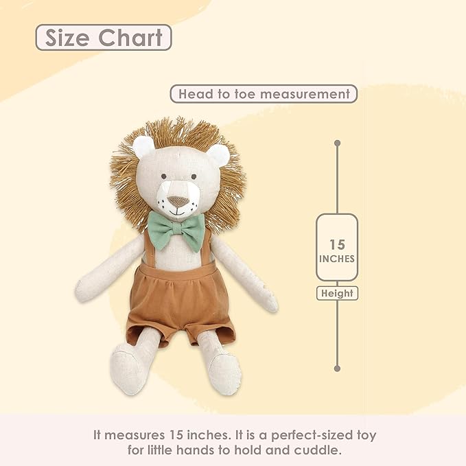 MON AMI Leopold The Lion Stuffed Animal 15”, Soft, Cuddly Lion Plush, for Nursery Room Décor, Wild Animals for Kids of All Ages