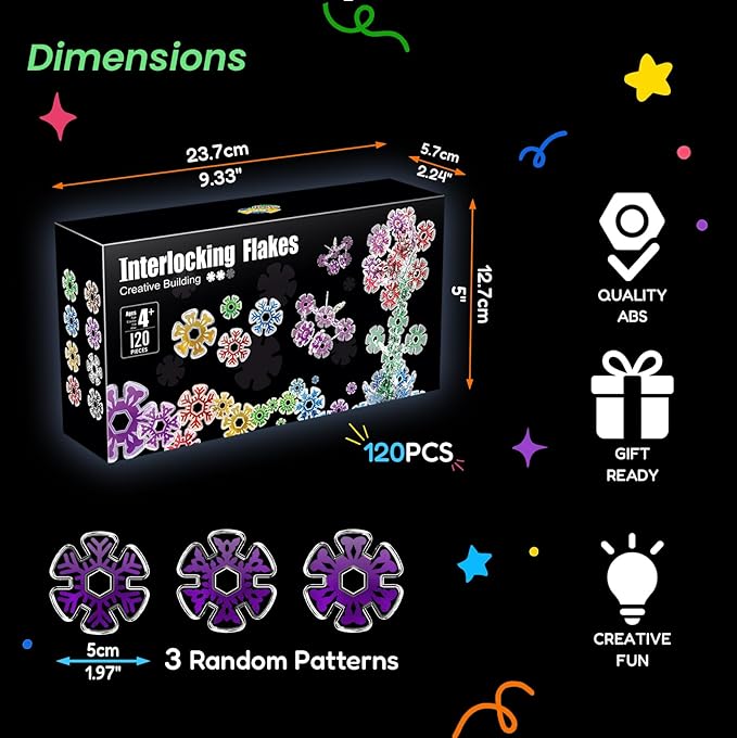 Translucent Interlocking Flakes Toys, Interlocking Discs, Creative Building Blocks of Snowflakes, 120PCS Construction Playset, Brain Teaser STEM Educational Toy for Kids Aged 4+