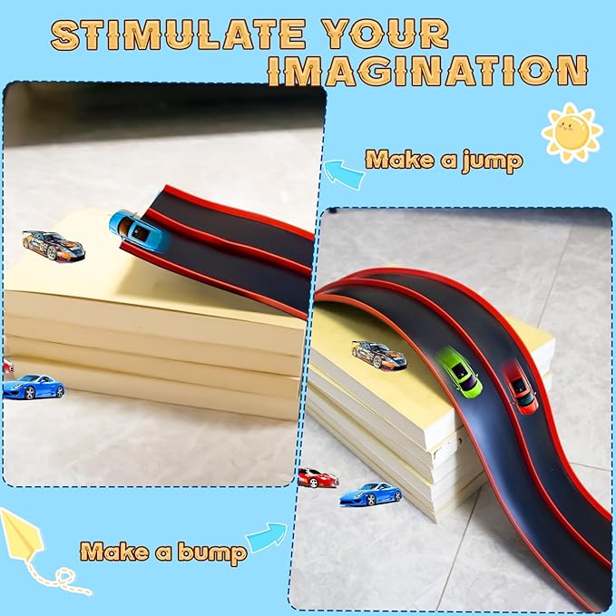Flex Track 15 Ft Starter Set, Flexible Race Car Ramp Track for Ages 3 & Up with Suction Cups Compatible with Diecast 1/64th Cars