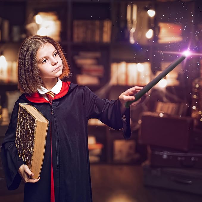 Sumind 4 Pieces Light up Wand Magic Light and Sound Toy Wizard Wands, Illuminating Witch Wand, Costume Accessory for Halloween Cosplay Birthday Party Favors(Black, Gold)