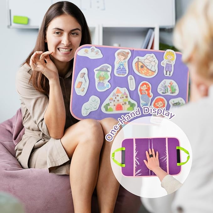 CHEFAN 2 Pack Felt Board for Kids, Portable Travel Storyboard, Preschool Activity Play Kits, Board Only, Blue&Purple