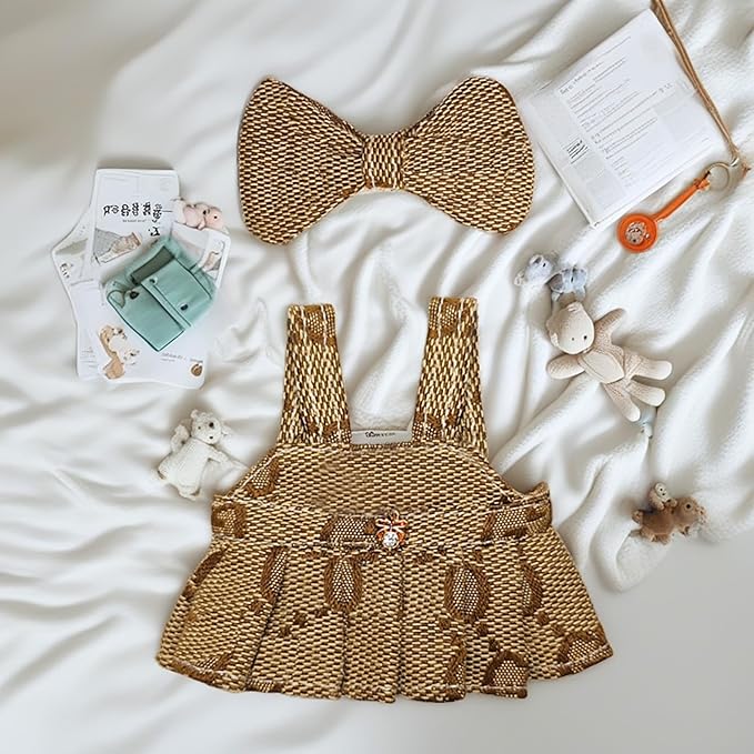 17cm Doll Clothes - Princess Dress with Velvet Hair Bow, Party Outfits for Plush/Blind Box, Luxury Chic Style Set, High-End Fashion Accessories (Brown Dress)