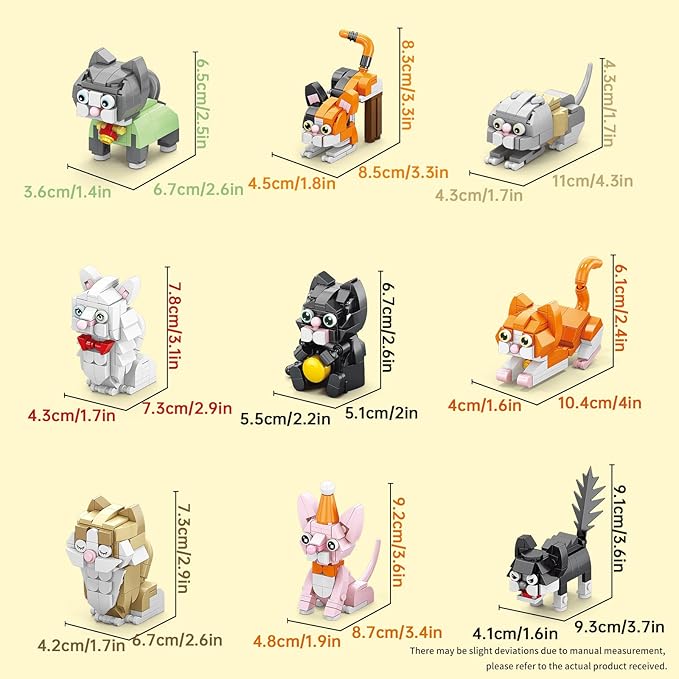 Party Favors Kids Building Blocks Cats 9 Packs Pool Party Favors Building Set for Birthday,Cat Mini Building Sets for Birthday, Classroom Prizes, Easter for Boys and Girls