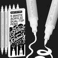 ARTISTRO 5 White Dual Tip Brush + Fine Acrylic Paint Pens Ideal for Calligraphy - Paint Markers for Fabric, Rock, Glass, DIY - Stocking Stuffers, Christmas Gift Idea for Teens, Grandkids, Kids