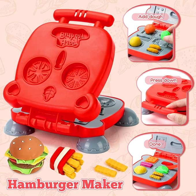 3 in 1 Dough Sets 59 PCS for Kids Ages 4-8, Dough Tools Kit with Ice Cream Noodle Hamburger Maker Machine, Kitchen Creations Art Crafts Food Play Toys for Boys Girls Kids Toddlers Ages 3+