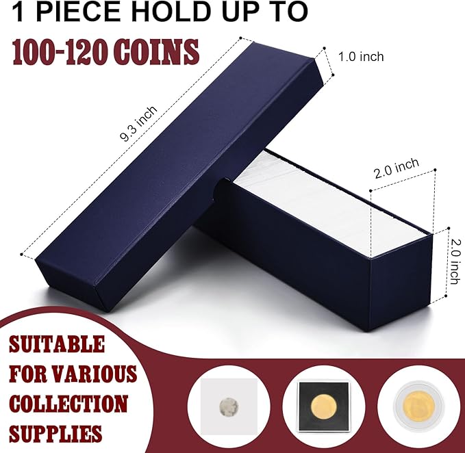 Teling 4 Pcs Coin Storage Box 2x2inch Flip Holders Collectors Coin Supplies Holders for Cents Collection Cardboard(Blue)