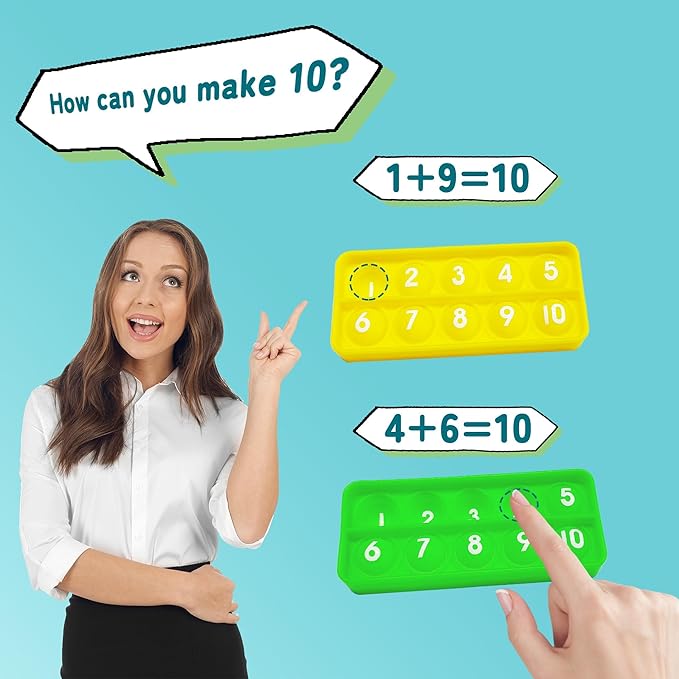 Ten-Frame Counting Toys, 10-Frame Bubble Popper Fidget Toys, Number Math Games, Montessori Educational Toy for Preschool Kindergarten Classroom Learning Activities Kids 3 4 5 Year Old