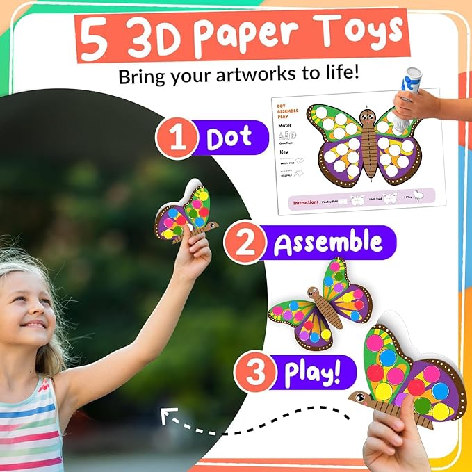 Chalkola 8 Washable Dot Markers for Toddlers 1-3 | with 20 Page Coloring Activity Book Kit, Bingo Daubers | Preschool Paint Dot Art Set - Toddler Arts and Crafts Supplies for Kids Ages 2-4 Years Old