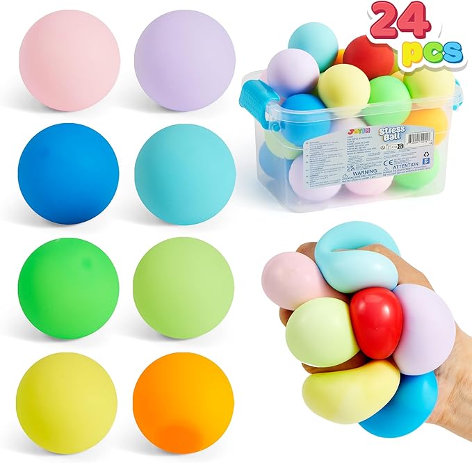 JOYIN 24 Pack Slow Rising Stress Balls, Squishy Sensory Fidget Toys, Hand Therapy Balls for Anxiety Relief, Classroom Prize Box Toys for Kids, Goodie Bag Stuffers, Party Favors