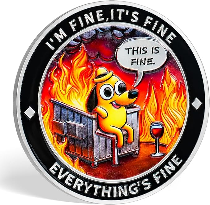 AtSKnSK Memento Mori Coin Momento Mori Coin Skull Coin Stoic Gifts Memento Mori Calendar Living Memento Mori Amor Fati Coin (Calm in The Fire Skeleton Dog)