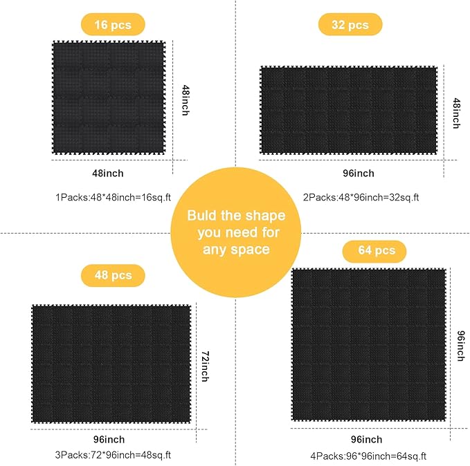 Shihanee 16 Pcs Foam Floor Baby Tiles 11.81 x 11.81 inches Foam Floor Mats Play Mats Bulk with Borders Interlocking for Kids Baby Playroom Nursery Gym（Black）