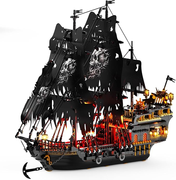 NUTCRACKER Pirate Ship Building Set with LED Light, Black Pearl Ship Toy Building Set, Sailboat Model Home Decor, Easter Christmas Birthday Gift for Adults（1713 Pieces）