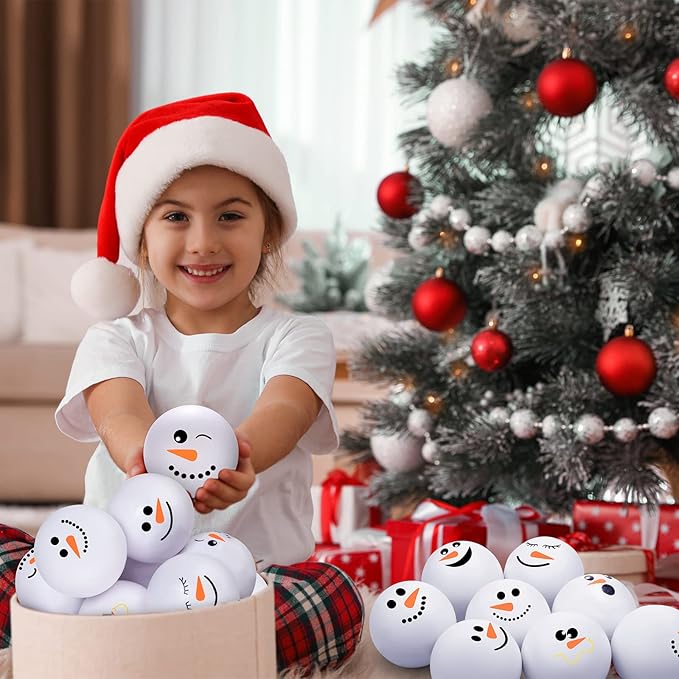 Zhanmai 64 Pcs Christmas Snowmen Stress Balls Bulk Small Snowball Face Relief Squeeze Crafts for Winter Party Favors Xmas Stocking Stuffers Gift Goodie Bag Fillers Holiday Decorations (2.5 Inch)