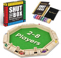 Deluxe 2-8 Player Original Shut The Box Game, Math Dice Board Game for Family Night Classroom Travel, Wooden Classic Table for Group Kid Adult Senior Travel Party Bar Easy Quick and Fun
