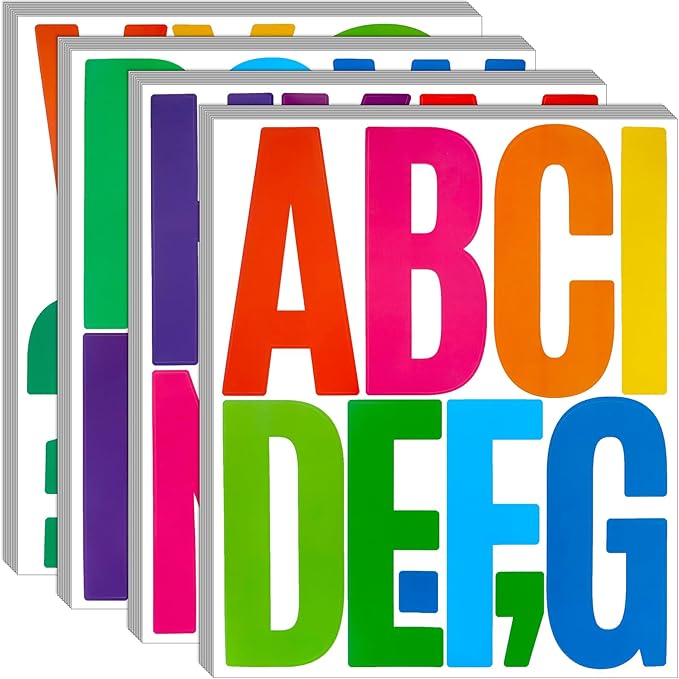Bemeol 351 Pieces 36 Sheets Letter Stickers Big Font Alphabet Letter Stickers 5 Inch Self Adhesive Letters for Bulletin Board Classroom Mailbox Door Home Decor(Colorful)