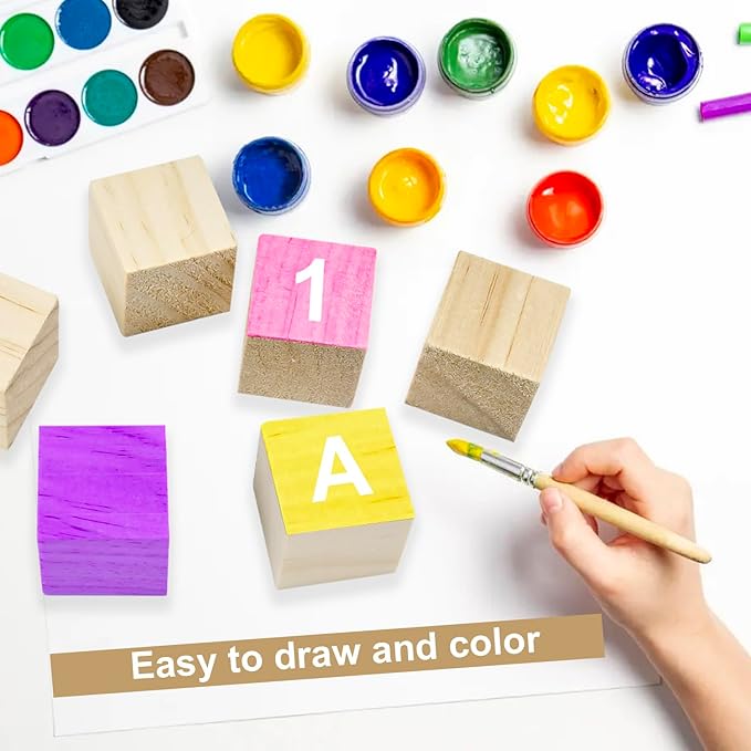 32 Pack Unfinished Wooden Cubes 1.5 Inch Natural Wood Blocks - Smooth Edges DIY Craft Kit for Geometric Art, Puzzle Building & Baby Shower Decorations