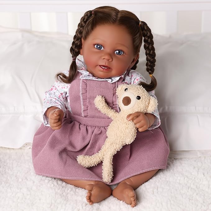 BABESIDE Reborn Baby Dolls Black, 20 Inch Realistic Black Girl Newborn Real Life Baby Girl Lifelike Dolls Soft Vinyl & Cloth Body with Feeding Kit Gift Box for Kids Ages 3+