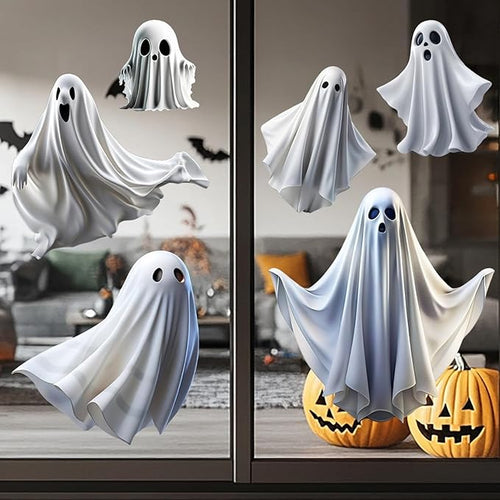 1 Sheet Halloween Ghost Window Clings for Glass Windows Cute White Little Ghost Double Sided Window Stickers Halloween Window Clings for School Home Office Decoration Party Supplies