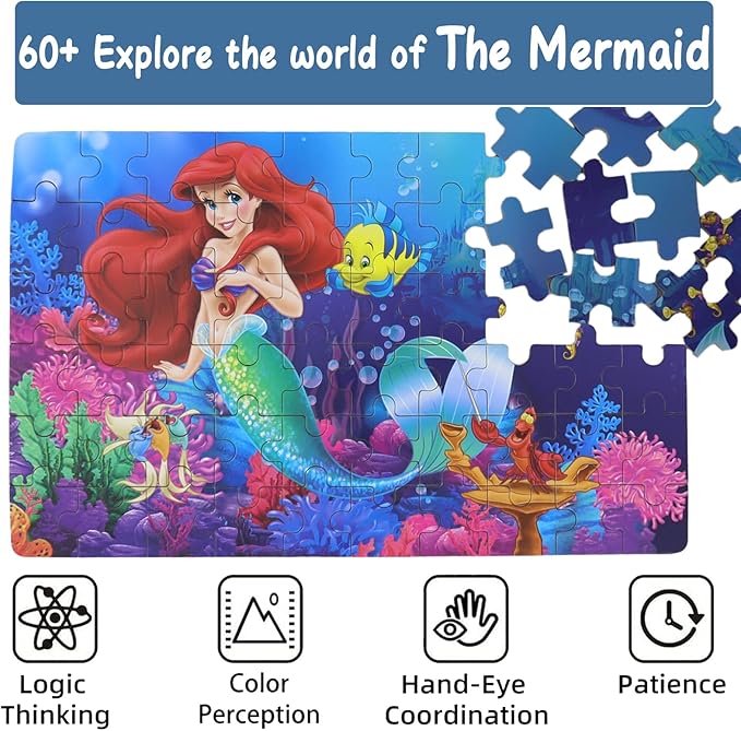 Princess Puzzles for Kids Ages 4-8 60 Pieces - Jigsaw Puzzle for Girls and Boys in Metal Box - Educational Toys for Ages 3-5 (Princess 0677)