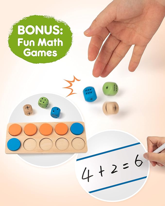SYNARRY Wooden Ten-Frame Set Math Manipulatives for Kindergarten Elementary 1st 2nd Grade Homeschooling, Addition and Subtraction Montessori Math Games for Chirldren, Counters Toys for Kids Ages 3-8