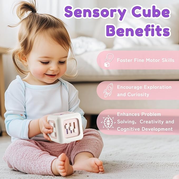 Busy Cube Toys for 1 Year Old Girl Gifts, Montessori for Baby Girl, Travel Sensory Toys for Toddlers 1-3, Learning Fine Motor Skills| 1st Birthday Girl Gifts 12 Months Stocking Stuffers