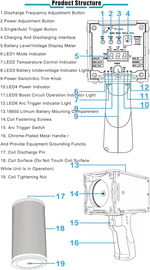 2025 Tesla Coil Handheld Gun,Plasma Coil Desktop Toy Science Education kit Mode Touchable Artificial Lightning Spark Gap Arc Generator Teaching Experiment Tool Teen boy Gifts(Portable Mode of Charger)