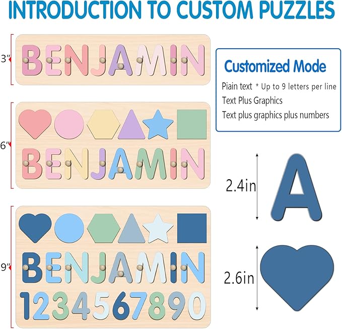 Personalized Name Puzzle with Numbers and Shapes, Custom Wooden Puzzles for Toddlers 1-3, Montessori Toys for 1st Birthday Girls & Boys, Personalized Baby Easter Gifts