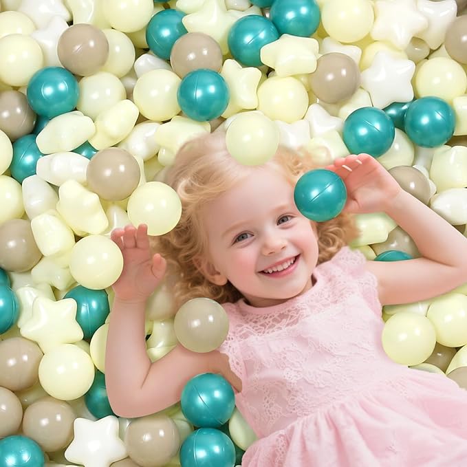 Ball Pit Balls Plastic Stars for Ball Pit BPA Free Plastic Balls Crush and Smash Proof Balls 100pcs 2.2" Set for Toddlers for Play Tent Tunnel (Green+Yellow)