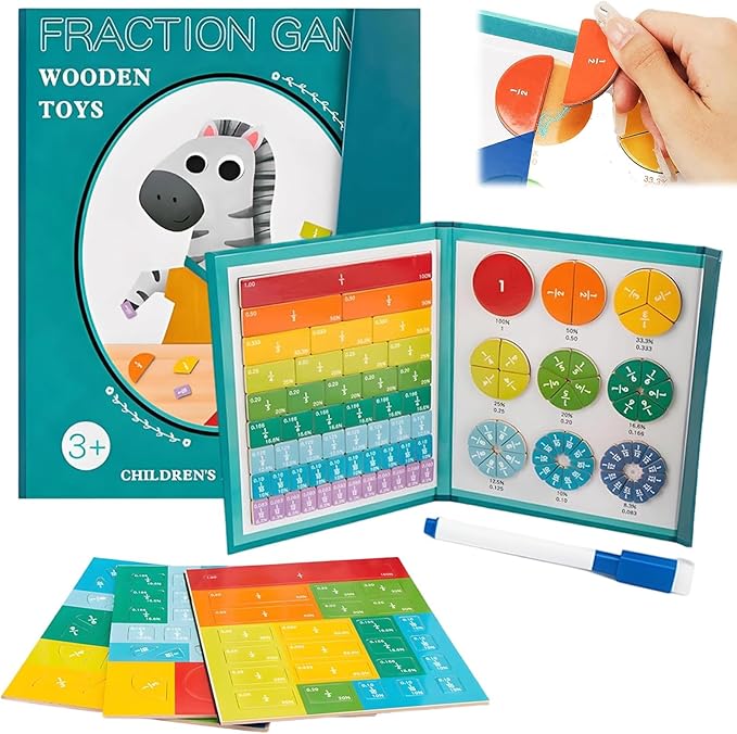 Magnetic Fraction Demonstration Book, Magnetic Fraction Tiles, Magnetic Fraction Disc Set, Magnetic Math Master Set - 102 PCS, Educational Fraction Puzzle for Teaching (Zebra, 2, Set)