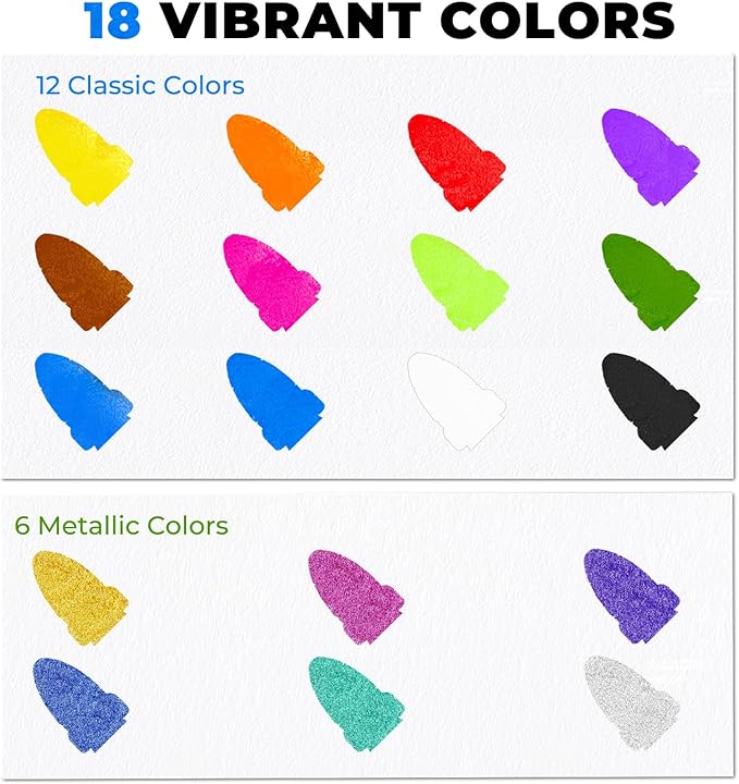 18 Colors Rocket Tempera Paint Sticks with 120 PDF Coloring Pages, Quick Drying, Non-Toxic and Washable Paint Sticks for Kids and Students, Art Supplies for Drawing on Paper and Canvas