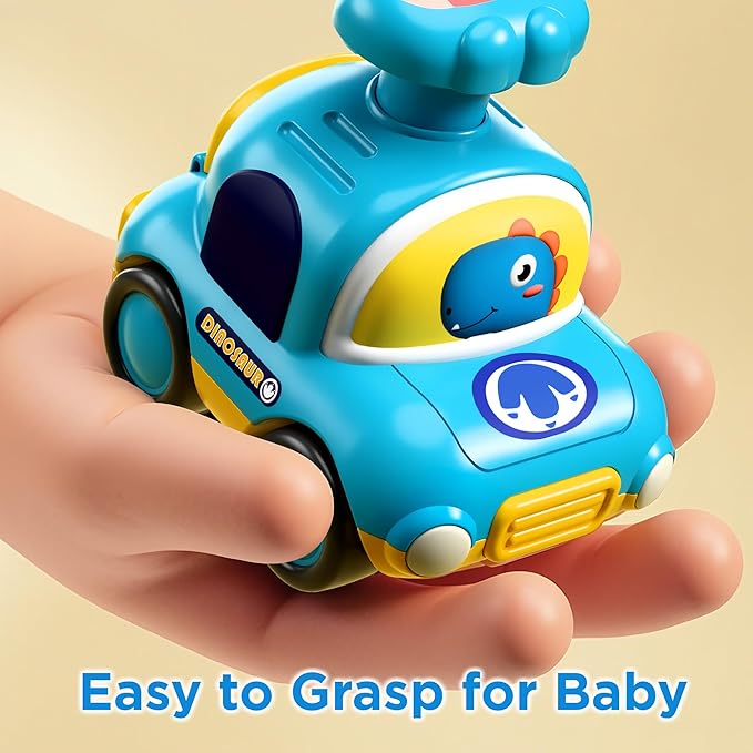 iPlay, iLearn Press to Go Dinosaur Car Toys for Toddlers 1-3, Baby Play Race Vehicle Set, Infant Dino Push Go Friction Toy, 4pcs Animal Car for 12 18 24 Month, 1st Birthday Gift for 1 2 3 Yr Boy Child