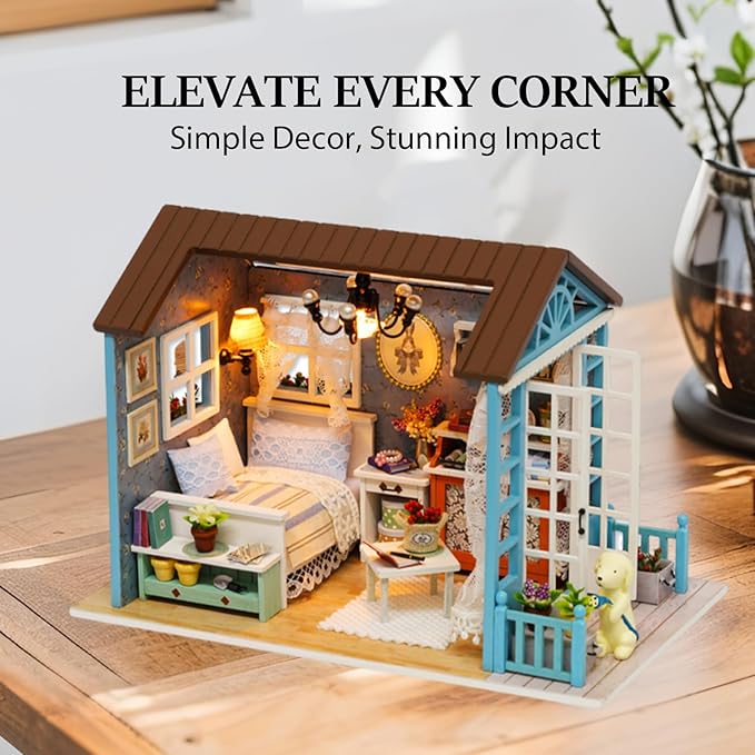 OZJAY Miniature House Kit, Mini House Building Kit with LED, DIY Miniature Kit for Adults Teen, Dollhouse Kit for Birthday Christmas, Forest Times
