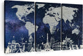 ElephantStock Starry World Map Multi Piece Canvas - 3 Panel Wall Decor - Map of the World Art - Canvas for the Office and Home - 38" X 24"
