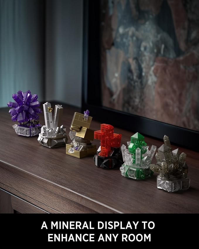 Nifeliz Geology Rock Collection Building Set for Adults, 6 Different Kinds of Gemstone Model Toys, Creative Desk Decoration & Fun Gift for Mineral Lovers (616PCS, NF10306)