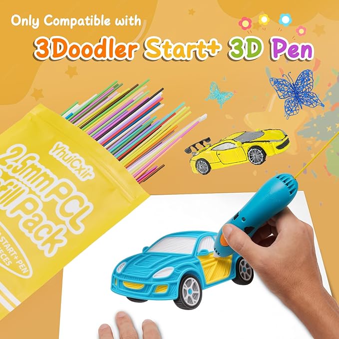 300 Pieces 3D Pen Refills Pack for 3Doodler Start+ Pen 30 Colors 2.5 mm Low Temperature 3D Pencil PCL Filaments Not Compatible with Other 3D Printing Pens