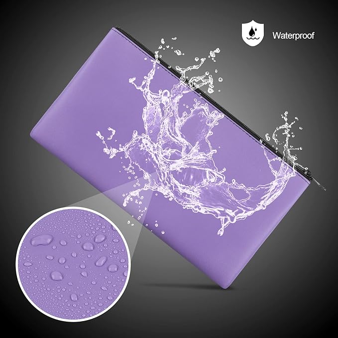 4Pack Money Bag 11 X 6", Safe Durable Waterproof Bags With Zipper for Cash, Coin Pouch PU Leather Bank Bag for Checks, Makeup, Bills, Receipts (Purple)