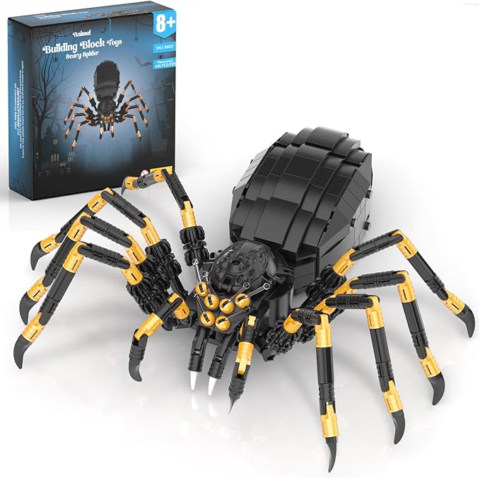 HIGH GODO Wild Animals Spider Building Set, Magic Animal Black Spider Model Kit, Horror Halloween Spiders Toy for Kids Adults 8+ (445PCS)