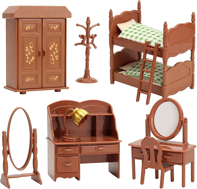 Dollhouse Furniture Set for Kids Toys Miniature Doll House Accessories Pretend Play Toys for Boys Girls & Toddlers Age 3+ with Bedroom