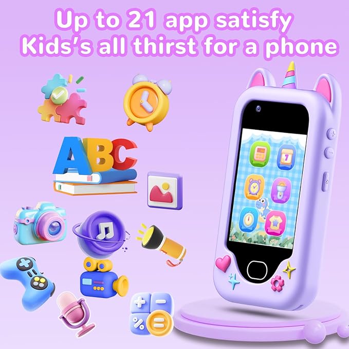 Lapare Kids Smart Phone Toys, Christmas Birthday Gifts for 3-8 Year Old Girls, Touchscreen HD Dual Camera Cell Phone with 32G SD Card(Purple)