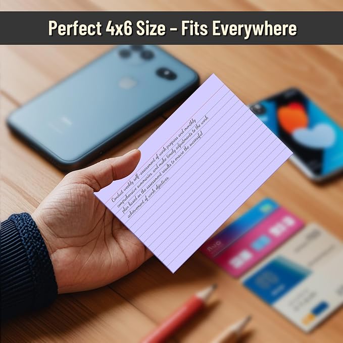 200 Pcs Index Cards 4 x 6 Inch Ruled Purple Index Cards, College Ruled Flash Cards for School, College, Office and Home Organization, Durable Study To Do List Note Cards with Ruled Lines, 5 Pack of 40
