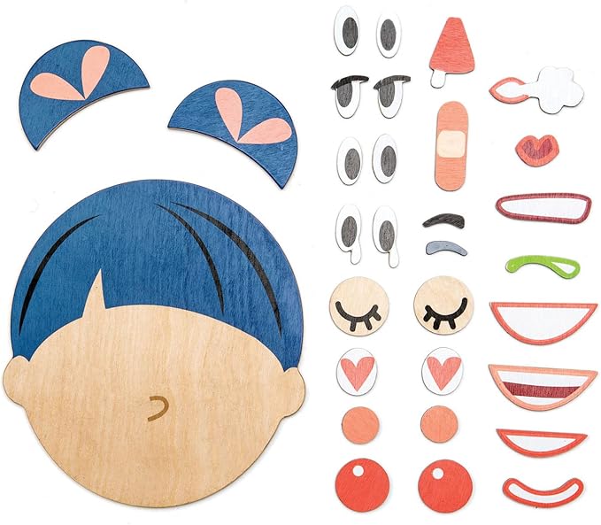 Tender Leaf Toys – What’s Up - 32 Pc Wooden Magnetic Puzzle Face Expression Learning Playset with Travel Bag - Encourage Social Skills, Imaginative and Emotional Play for Age 3+