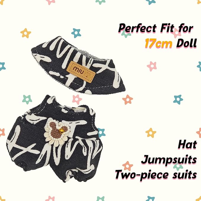 Clothes for 17cm Doll, 2 PCS Cute Grey Hat & Jumpsuit Set, Dress up Outfit Exquisite Accessories for Dolls