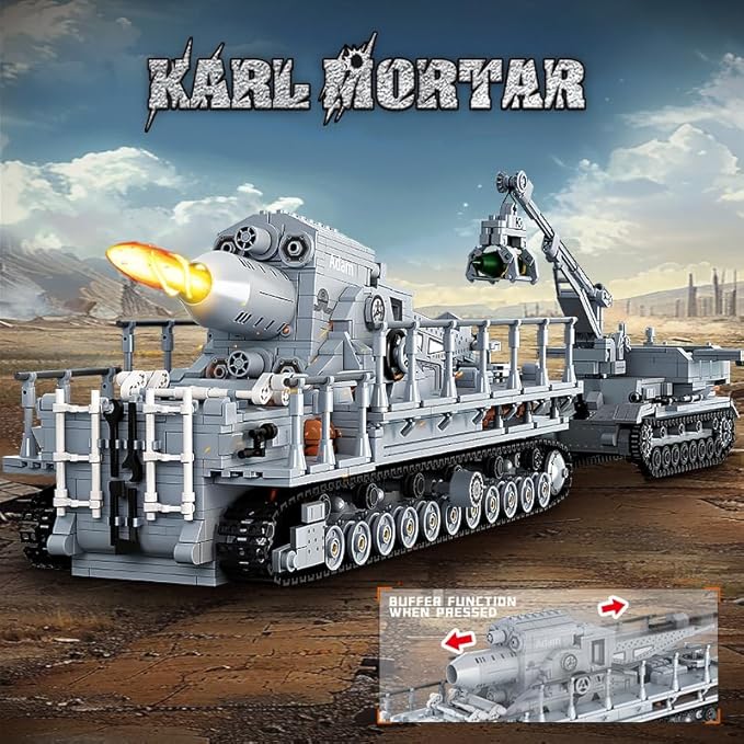 DUANT FC4303 1: 26 Karl Heavy Mortar Building Blocks Set, 2875 Pieces WW2 German Army Karl Mortar Vehicles Model, MOC Collectible Kit for Adults/Military Enthusiasts