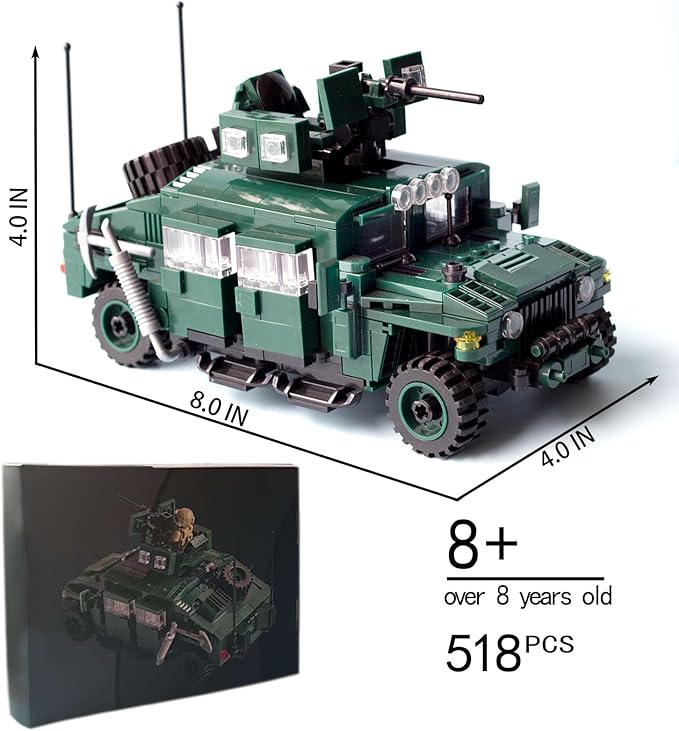 Military Vehicles Building Blocks (500 Pieces Kits), M1151 Armored Vehicle Model Designed for Kids (8+Years) Adults and Car Lovers