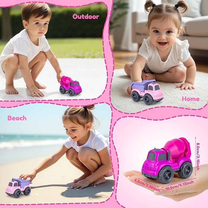 Dump Truck Toys for 3 Year Old Boys, BPA Free, Phthalates Free, PVC, Dump Truck, Mixer Cement, Easter Christmas Birthday Gifts for 2 3 4 Year Boy Girl. Dishwasher Safe,Recycled Plastic (Pink)