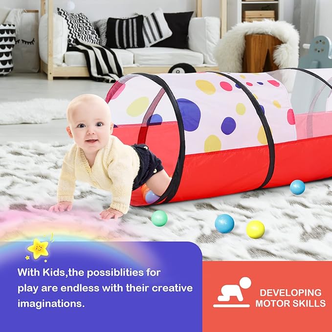 PigPigPen Kids Tunnel for Toddlers,Pop Up Play Tunnel Tent for Babies or Dogs, Indoor & Outdoor Toys for Kids Backyard Playset (Red Spots Play Tunnel)